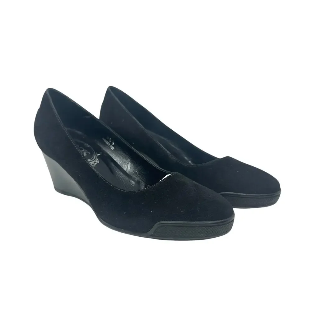 Tod's Zeppa Gomma Wedge Heels Pumps Shoes Suede Black‎ Size 35.5 US 5.5